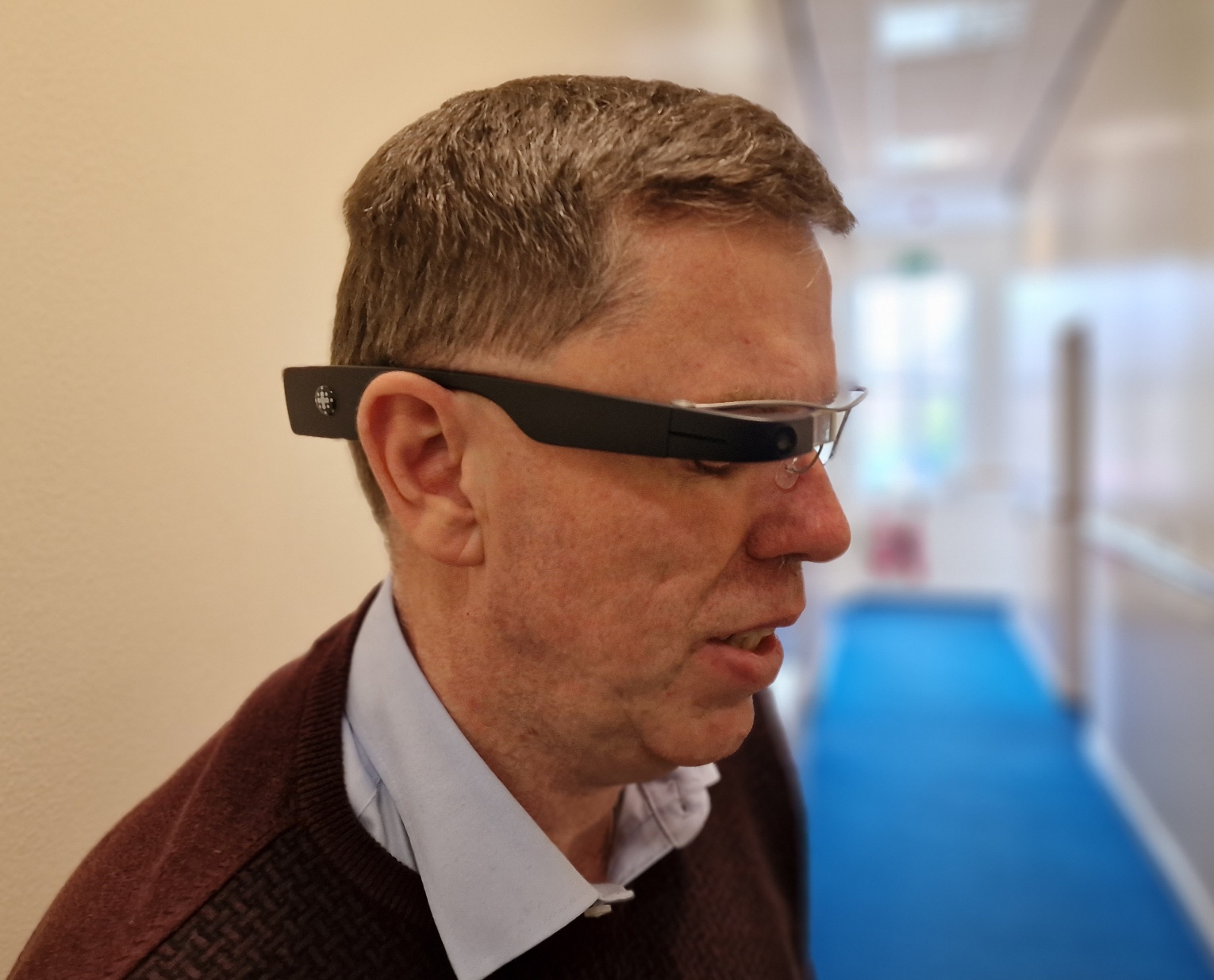 Picture shows our CEO Mark demonstrating the glasses.