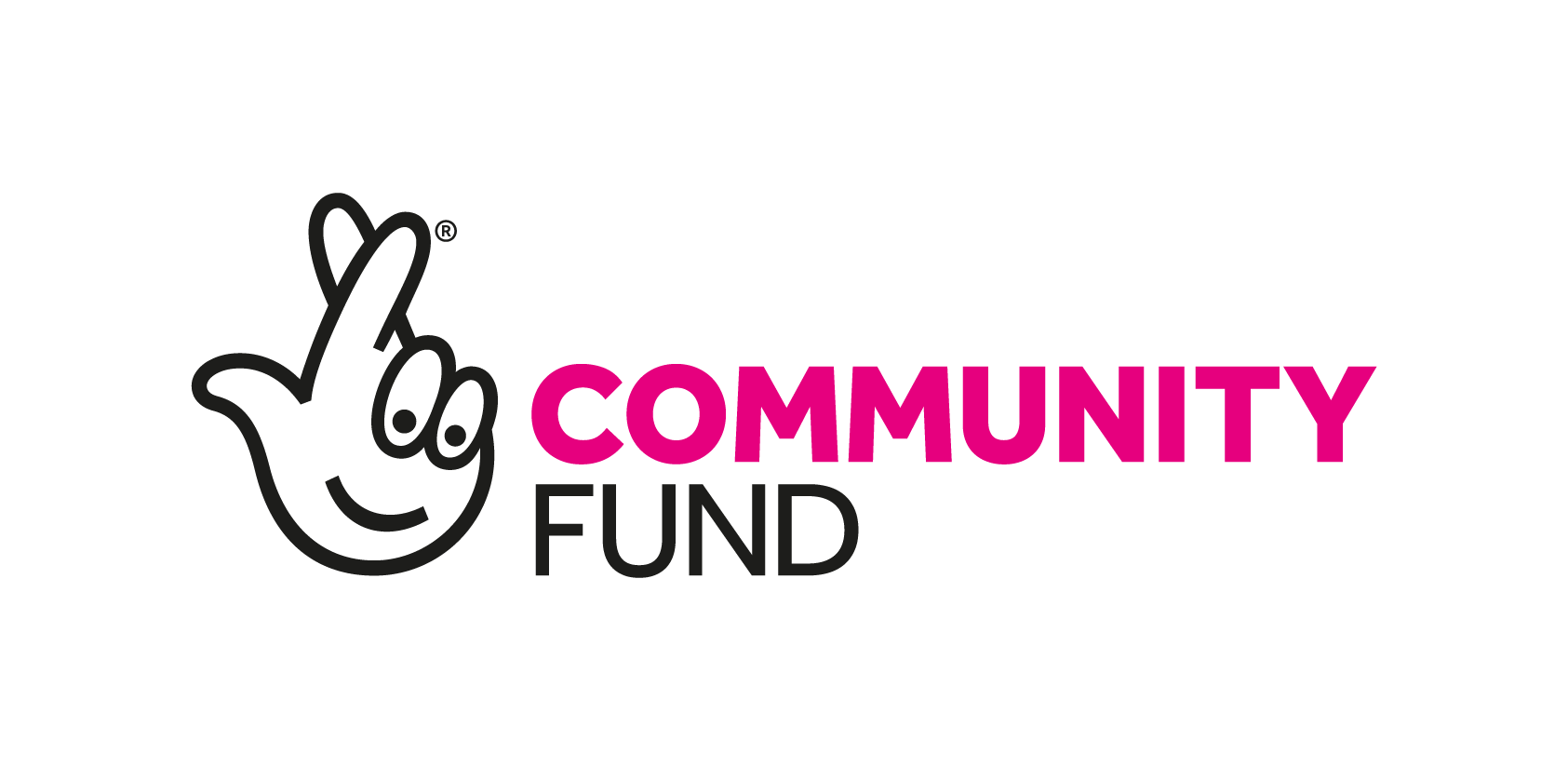 Image shows National Lottery crossed fingers logo with Community Fund text written at the side.