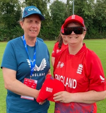 Image of Helen Lawson receiving her England cap